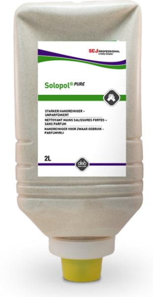 Solopol® PURE ist ein Lösemittelfreier Handreiniger mit natürlichem Reibemittel zur Entfernung starker Verschmutzungen durch Lacke auf Wasserbasis, Öle und Fette. Parfüm- und farbstofffrei.